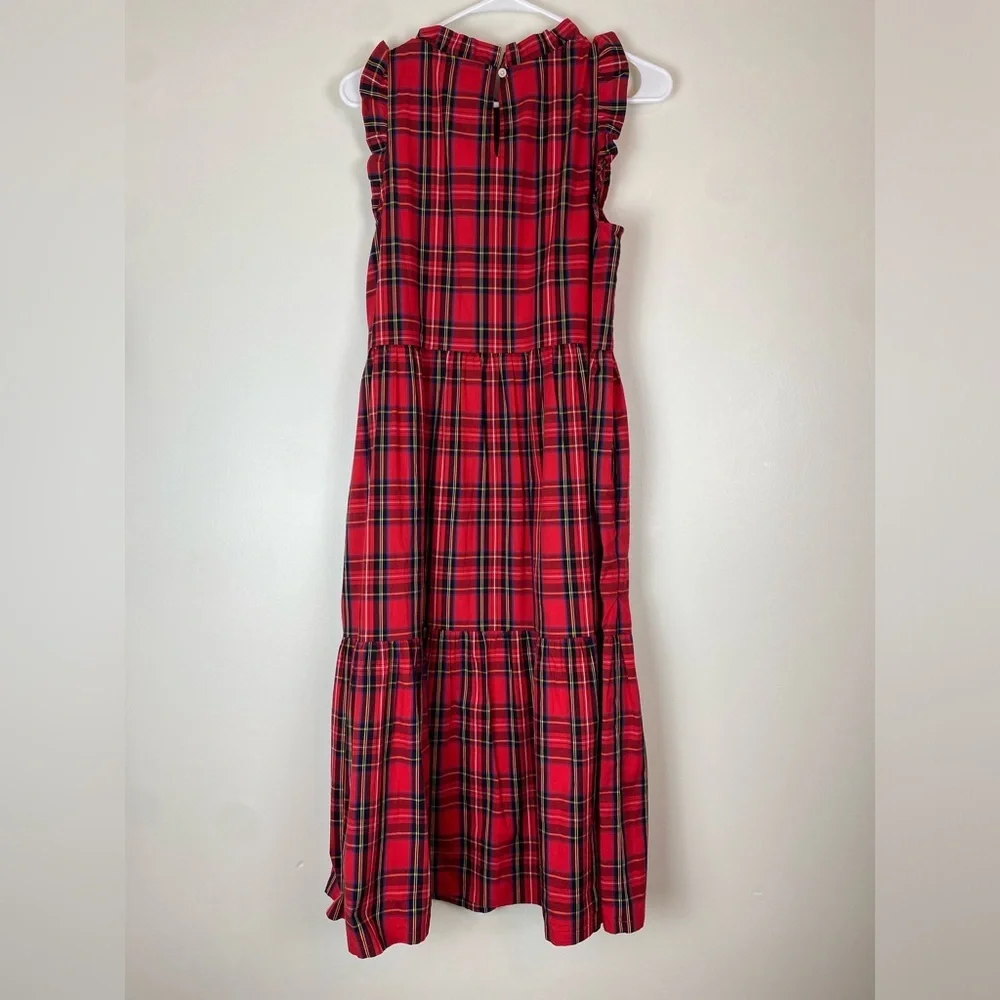 J CREW Classic Red Tartan Plaid Tiered Ruffle Midi Dress size 8 - Picture 4 of 11